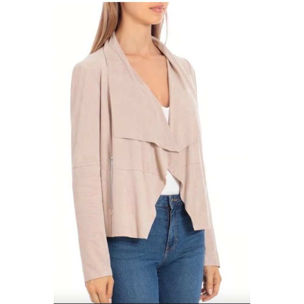 Bagatelle Faux-Suede Drape-Front Jacket‎ Blazer in Pink, Size Small - Picture 7 of 13